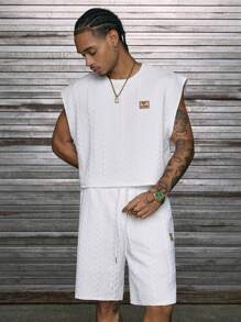 AXEPEAK Set di canottiera e pantaloncini corti da uomo con cinturini larghi decorati - Bianco - Visualizzare 2
