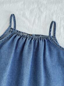 SHEIN Babygirl 女婴无袖牛仔吊带背心搭配时尚百搭牛仔短裤套装，适合夏季外出、度假、沙滩玩耍和日常穿着