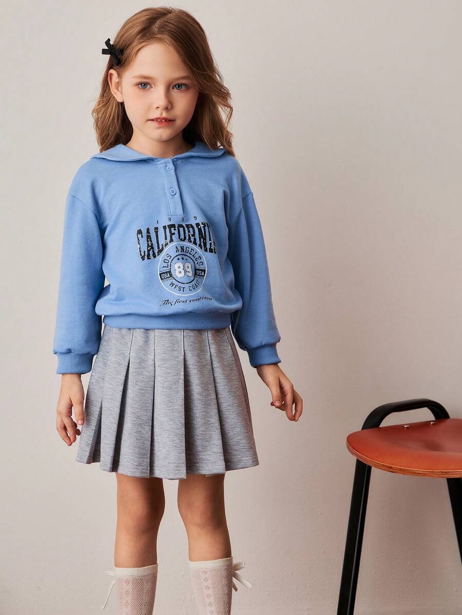 PrepCrw Conjunto de sudadera con cuello de marina y minifalda plisada estilo colegial para niñas jóvenes - Multicolor - Ver 1