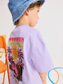 Leap Crew Leap Crew 男童休闲宽松圆领短袖落肩T恤和短裤套装 - 紫色 - 查看 3