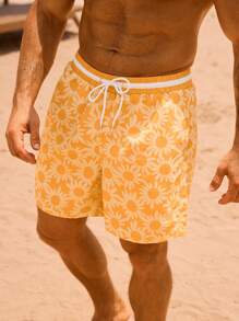 Manfinity VDAYZ Pantalones cortos de playa sueltos con cordón en la cintura, estilo casual para hombre, verano