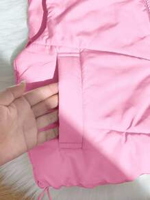 Comfortcana 女式浅粉色拉链双面纽扣灯芯绒抽绳短款背心夹克秋冬 - 淺粉色 - 查看 4