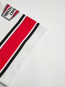 PAVTROS Manfinity Streetrush 男士拼色运动数字印花 T 恤套装 男士街头服饰 男士短裤套装 男士夏季服装 男士短款套装 男士街头服饰、嘻哈街头、男友礼物、男士街头服饰、男士图案套装 - 紅白色 - 查看 6