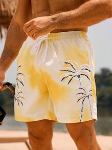Surfspeed Men's Casual Vacation Drawstring Loose Beach Shorts, Summer - Yellow - View 6