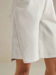 Anewsta Short recto suelto con diseño bordado blanco suelto independiente colgante para la primavera/verano de las mujeres - Blanco - Ver 8