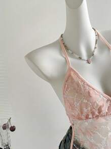 Sweetra Débardeur à bretelles en maille avec nœud papillon pour femme, idéal pour l'été - Rose bonbon - Voir 6