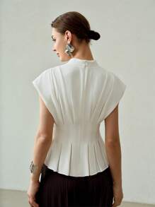 MOTF PREMIUM V-NECK FOLD PLEATED BATWING SLEEVE PEPLUM TOP
