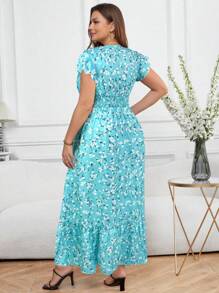 SHEIN Clasi Vestido largo con estampado de flores diminutas para tallas grandes, estilo casual de vacaciones - Azul menta - Ver 2