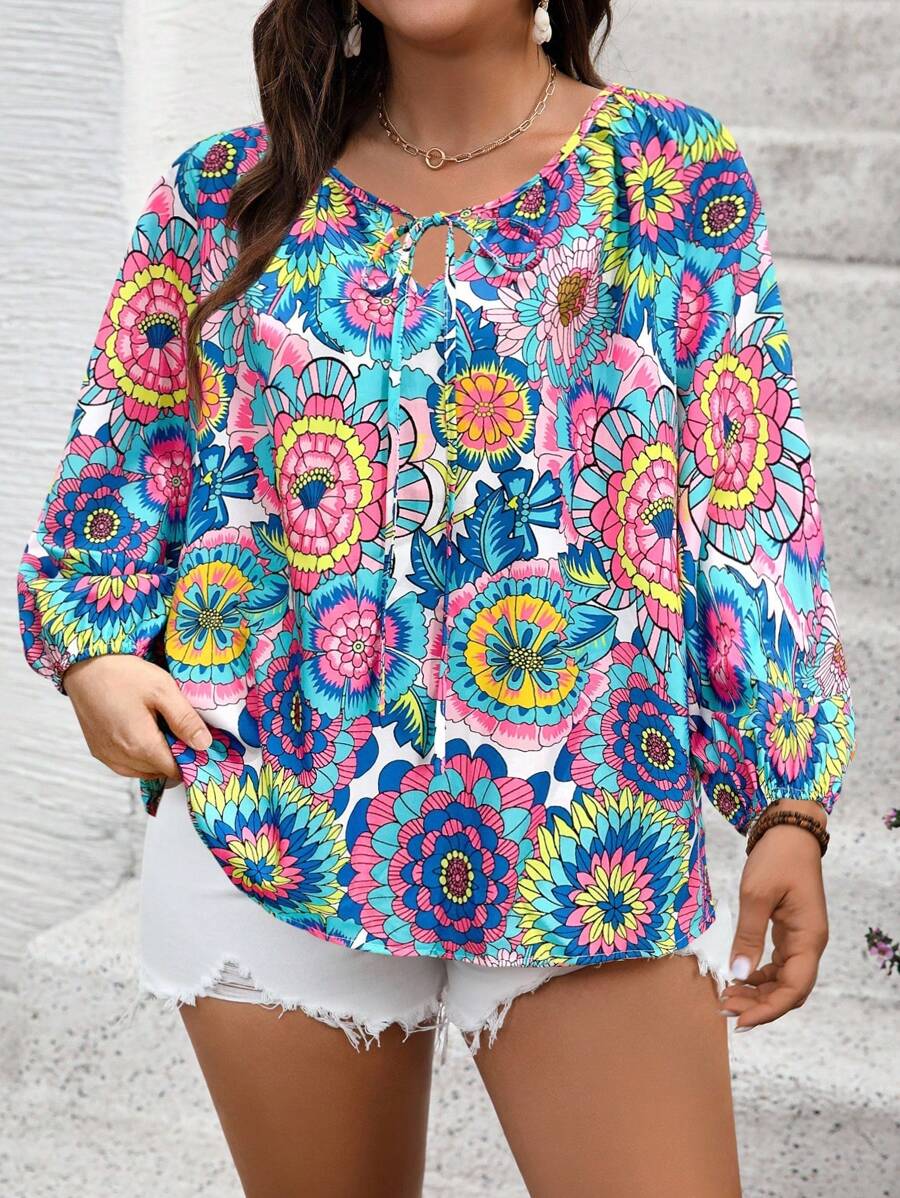 EMERY ROSE Camisa Primavera Verano Casual para vacaciones en la playa con cordones para tallas grandes - Multicolor - Ver 1