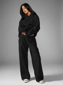 Missguided x Playboy 宽腿慢跑裤，带刺绣徽标细节，休闲家居裤，秋冬宽松版型，松紧腰，舒适街头裤 - 黑色 - 查看 3