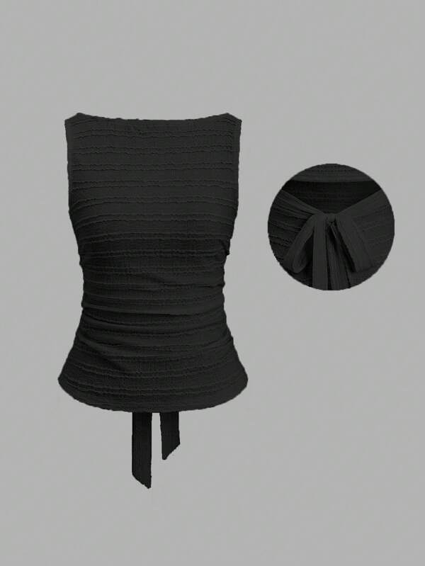 Sweetra Damen Sommer-Camisole mit Rundhalsausschnitt und Rüschenbesatz