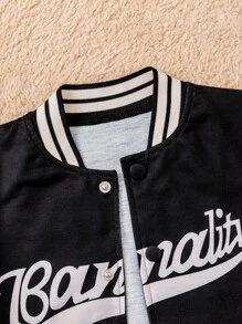 Veste de baseball décontractée pour jeune garçon avec motif contrasté en lettres, été - Noir et Blanc - Voir 8
