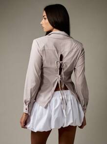 MISSGUIDED Blusa da ufficio a maniche lunghe, scollo aperto e allacciatura, a righe, stile casual business, con colletto e bottoni, taglio classico, adatta per l'abbigliamento professionale - Multicolore - Visualizzare 2