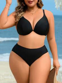 Swim Lushoire Plus Size Women Solid Color Spaghetti Strap Backless Vacation Swimwear Top For Summer