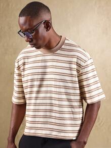 SUMWON Lässiges gestreiftes T-Shirt mit strukturiertem Rippstrick, hochwertige Kurzarm Alltagsessentials, klassisch für den Sommer - Verschiedenfarbig - Übersicht 1