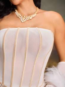 PinupPomp Áo ống đơn giản họa tiết xương cá Bandeau giúp định hình vòng eo - Màu be - Xem 5