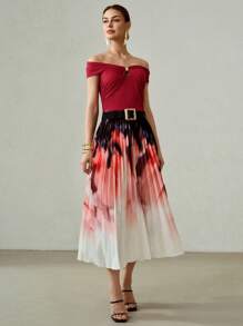 MOTF PREMIUM OMBRE PRINTED PLEATED SKIRT WITHOUT BELT - Multicolor - View 6