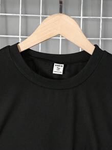 2件套青少年男孩军绿色黑色拼布T恤和抽绳休闲裤套装