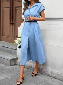 INAWLY Vestido Longo Feminino, Elegante para o Escritório e Trajeto - Azul - Visão 4