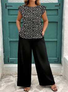 SHEIN Clasi 2件套大码休闲简约黑白碎花