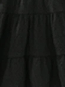 SHEIN Babygirl Cute Solid Texture Ruffle Trim Short Sleeve Summer Dress - Black - View 8