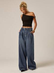 SHEIN Forever 21 Quần Jeans Nữ Mùa Hè Mới Rộng Rãi Thường Ngày Màu Xanh Nhạt Đã Giặt / Cổ Điển / Vừa Vặn / Đi Chơi Thường Ngày / Thời Trang / Về Nhà / Thiết Kế Xếp Ly - Rửa trung bình - Xem 6