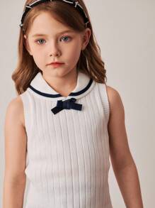 PrepCrw 少女学院风海军领针织毛衣背心 - 藍白色 - 查看 6