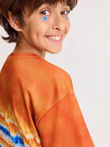 SHEIN Conjunto informal holgado y minimalista de camiseta de manga corta de cuello redondo y pantalones cortos cómodos para niño preadolescente - Amarillo - Ver 4