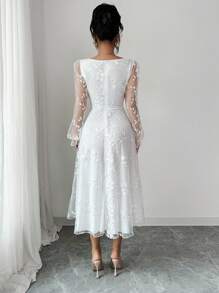 Selianne 优雅提花蕾丝连衣裙 - 白色 - 查看 2