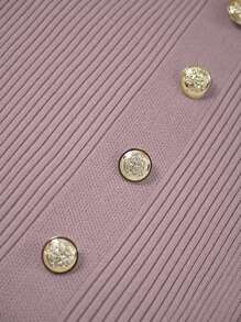 SHEIN Franclia 女式短袖优雅修身圆领装饰纽扣针织连衣裙 - 粉色 - 查看 3