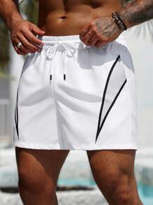 Surfspeed Men's Casual Logo Printed Black And White Holiday Beach Shorts, Versatile - Black - View 4