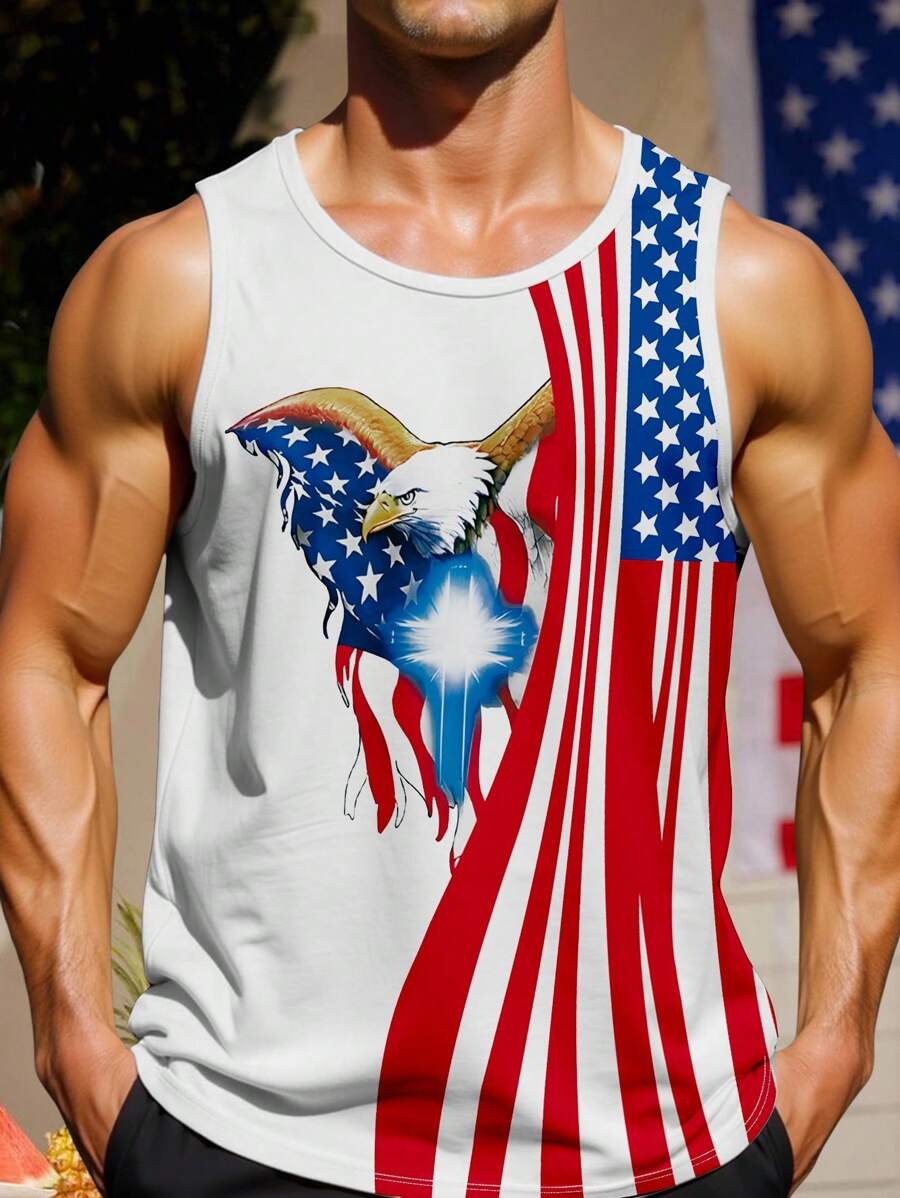 Manfinity Homme 男式夏季美国国旗印花圆领休闲背心