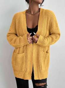 Chiquease Solid Color Pocket Casual Versatile Long Sleeve Cardigan Sweater Fall Winter Cloth For Women - Yellow - View 5