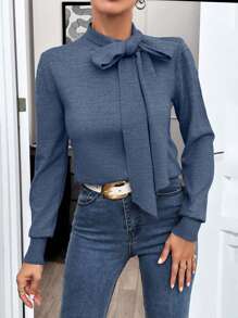 SHEIN Maglione dal taglio regolare, in stile da lavoro, con fiocco dettaglio "regale"