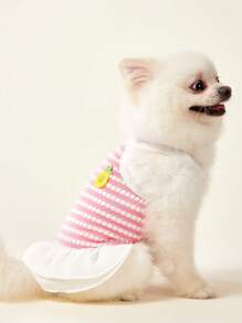 PETSIN Rosa Frucht-Ananas-Grafik Zweischichten Haustierkleid, leicht und atmungsaktiv, lässiger Stil, geeignet für Katzen & Hunde, populär in Europa und Amerika, Frühling/Sommer