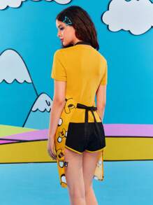 Adventure Time X ROMWE Cartoon Printed Fashion Yellow Apron - Yellow - View 3