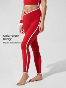 GLOWMODE Quần legging cạp chun kẻ sọc FeatherFit™ 26'' tập yoga hàng ngày tác động thấp - Fiery Red - Xem 3
