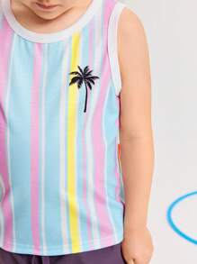 SHEIN Young Boy Casual Minimal Comfortable Round Neck Sleeveless Striped Pattern Top