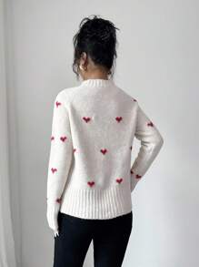 Franclia Women's Solid Color Heart Jacquard Knit Pullover Sweater