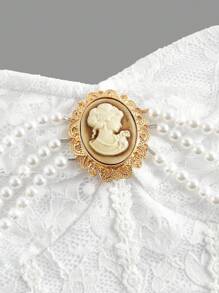 SHEIN MOD 女士蕾丝复古紧身鱼尾裙、白色派对裙、毕业裙、法式优雅裙 - 白色 - 查看 5