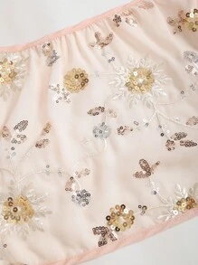 Sweetra 女士春夏新款适合海滩度假，亮片刺绣露背领蝴蝶结装饰可调节系带性感上衣 - 杏色 - 查看 6