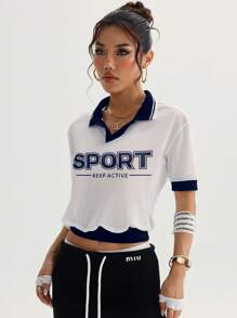 Easithlete Polo court décontracté d'été en maille respirante semi-transparente pour femmes