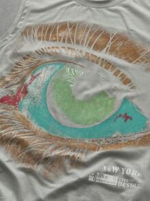 ROMWE MEN Street Life IP 男士无袖图案印花背心，休闲夏季 - 淺灰色 - 查看 4