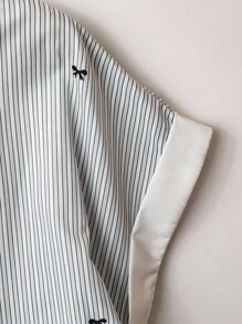 INAWLY 女式休闲条纹蝴蝶结印花抽绳拼色衬衫 - 彩色 - 查看 3