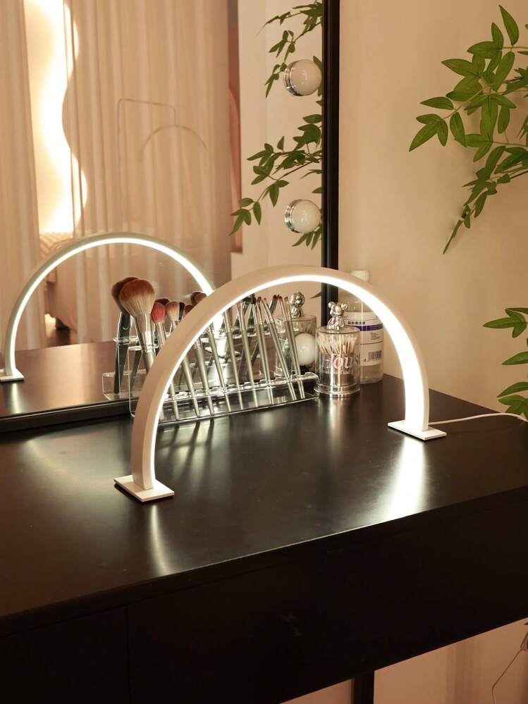 Teckwe Small Half-Moon White, Pink Countertop LED Manicure Lamp With Push Button Switch For Personal Use On Manicure, Vanity, Crafts, Study Table, Nightstand, Graduation Birthday Holiday - White - View 2