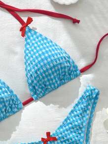 Swim Mod Women's Two Pieces Textured Plaid Bikini Set, Vacation Casual For Summer - Multicolor - View 4