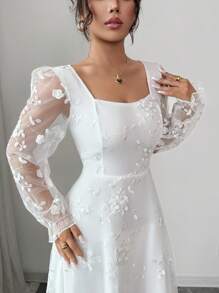 Selianne 优雅提花蕾丝连衣裙 - 白色 - 查看 6