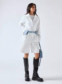 LYSMO 2025夏季白色撞色宽松中长款牛仔短裤，休闲办公风，简约百搭，女士机场度假必备单品，外出休闲皆宜 - 彩色 - 查看 6