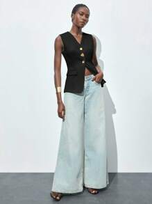 Maija Schwarze ärmellose Blazer Jacke für Frauen, eleganter minimalistischer Modestil, bequem und vielseitig, geeignet für Feiertage, Zusammenkünfte, klassische Oberteile, Business Lässig, Büromode, Vintage Stil