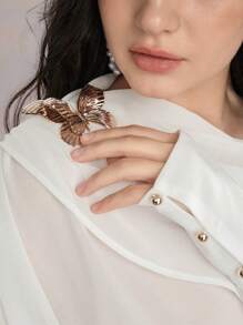 SHEIN MOD 女士优雅纯色不对称领上衣 - 白色 - 查看 7